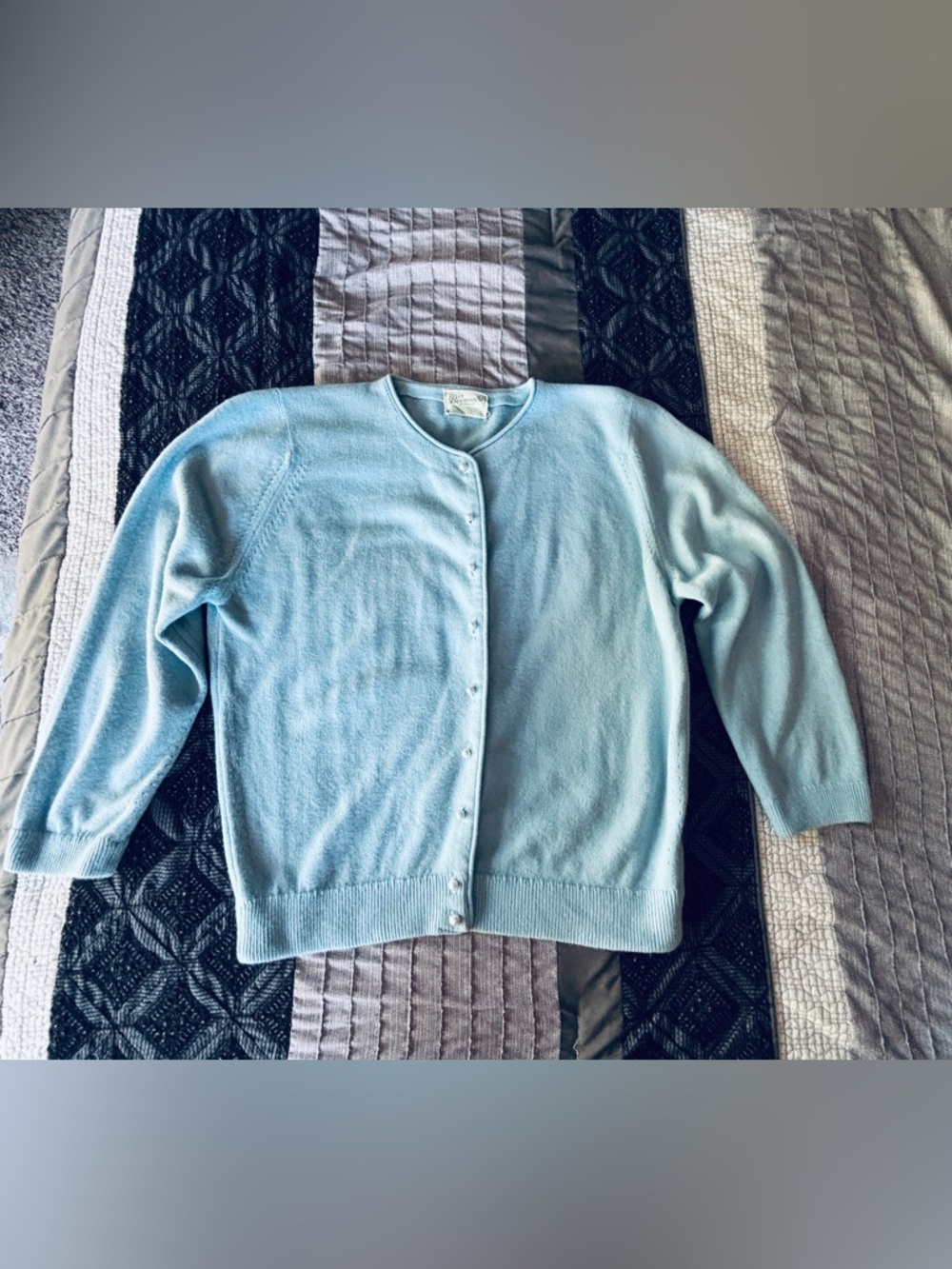 70s Vintage Light Blue Women's Button-Front Sweater Cardigan